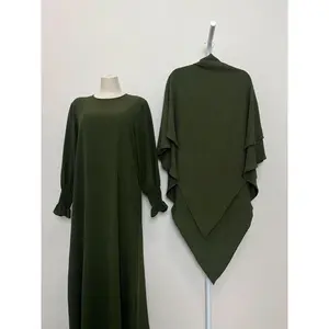 Women's Solid Color Long Sleeve Dress & Hijab Set, Modest Two-piece Outfits for Daily Wear, Women's Islamic Clothing for All Seasons, Modest Muslim OutfitsGift