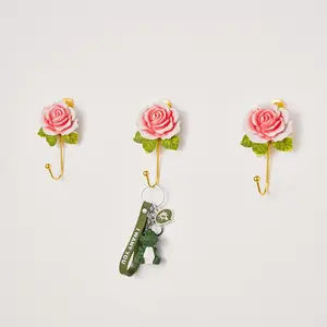 Resin Rose Shaped Hook, European Vintage Silver Color Colorful Home Decor Hook, Suitable for Living Room Kitchen Bedroom