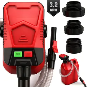 Automatic Fuel Transfer Pump with Auto-Stop Sensor(3.2 GPM), Battery Operated Gas Can Pump with 3 Can Adapters, Extra Long Hose, Portable Fuel Pump for Oil, Diesel, Gasoline (Batteries Not Included)