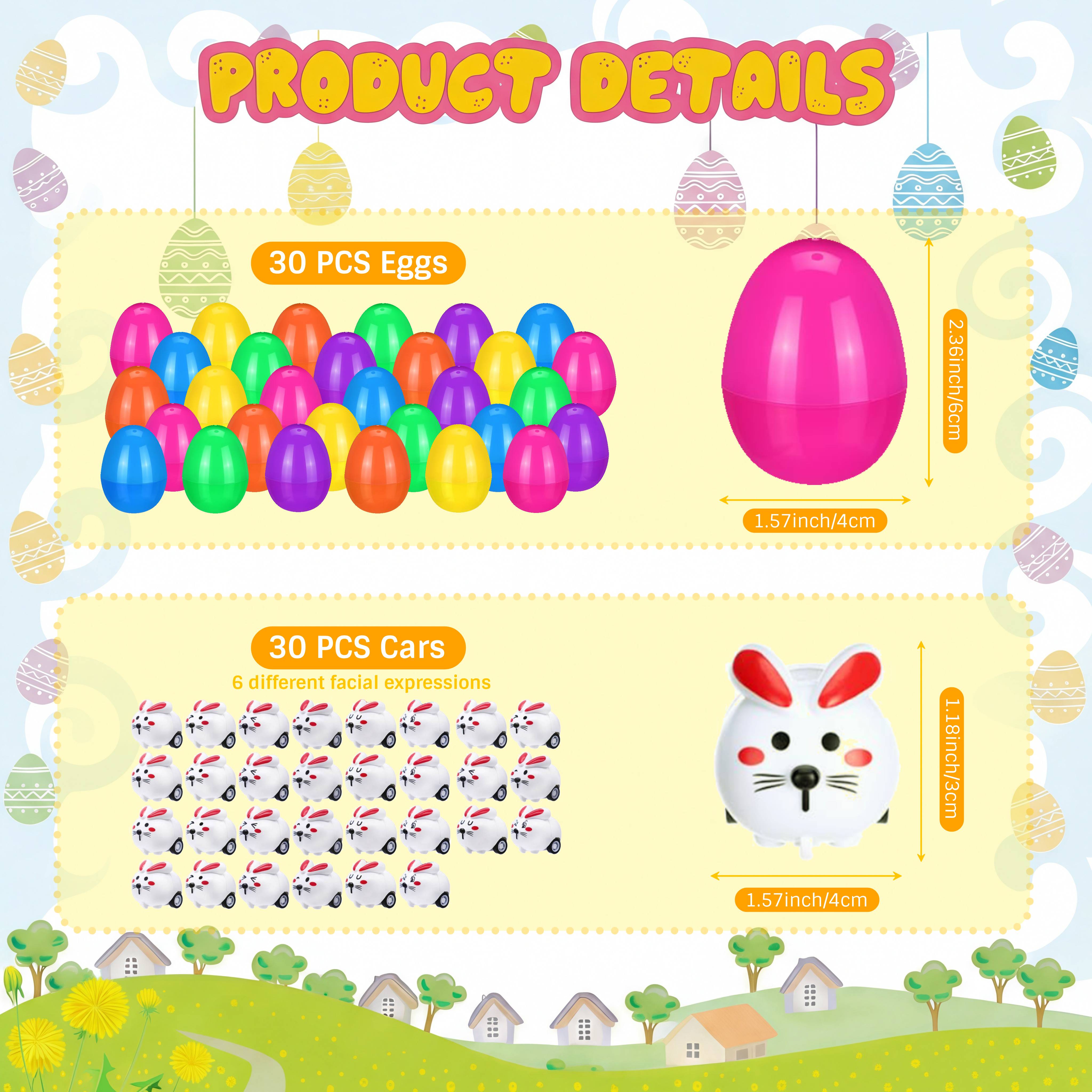 30/50 Pcs Easter Egg fillers Set with Mini Pull Back Cars, Easter Bunny Toy Car for Easter Egg Hunt, Plastic Non-Candy for Boys Girls Easter Basket Stuffers Gifts Spring Party Favors Classroom Prize Supplies