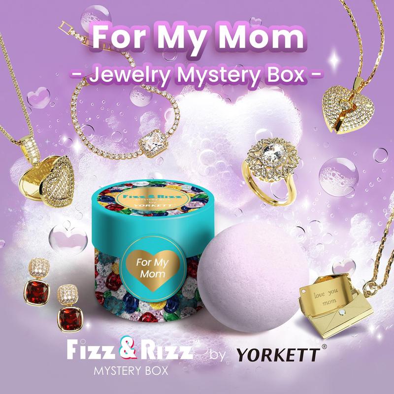 Fizz and Rizz Jewelry Mystery Box with Random Fine Jewelry Necklace Earrings Bracelet Charm Adjustable Ring Cute Surprise Fun Gift for Parties Valentine's Day Mother's Day with Fizz Bomb Reveal,christmasgiftideas,christmasgift