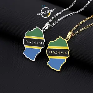 Vintage Tanzania Map and Flag Necklace | Unisex Couple Style | Fashionable & Versatile | Anniversary Gift | Selected Gift | Creative Ethnic Map Pendant Necklace