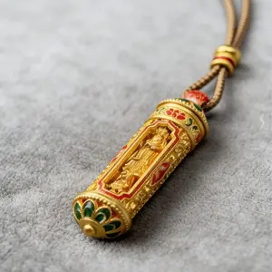 Yellow “Rotating Guanyin Prayer Wheel” Pendant