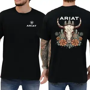 Ariat Shirt, Featuring A Bull Skull Design With Unique Cactus Floral Patterns Shirt, For Men, For Women, Classic Cotton Menswear