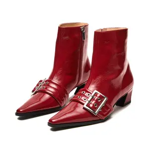 Women Booties Buckle Ankle Boots Low Heel Eyelet Booties