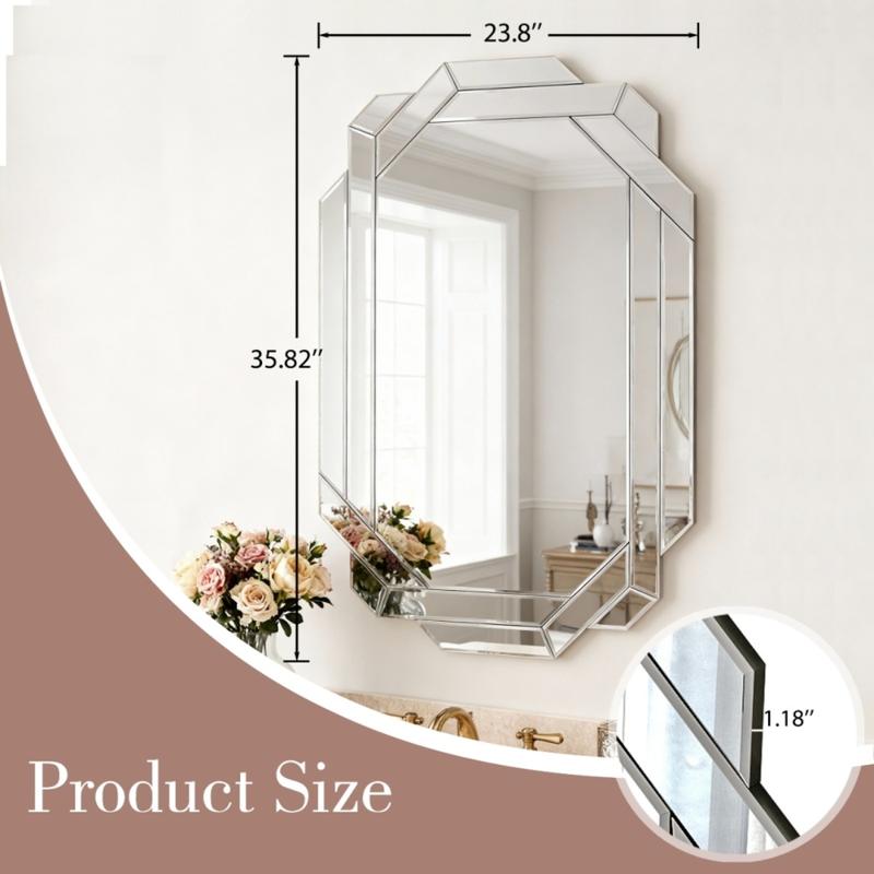 Large Wall Mirror for Decor 35.8 x 23.8 Inch Frameless Beveled Edge Full Length Mirror for Living Room Bathroom Bedroom Hallway Dining Room Modern Versatile Hanging Option