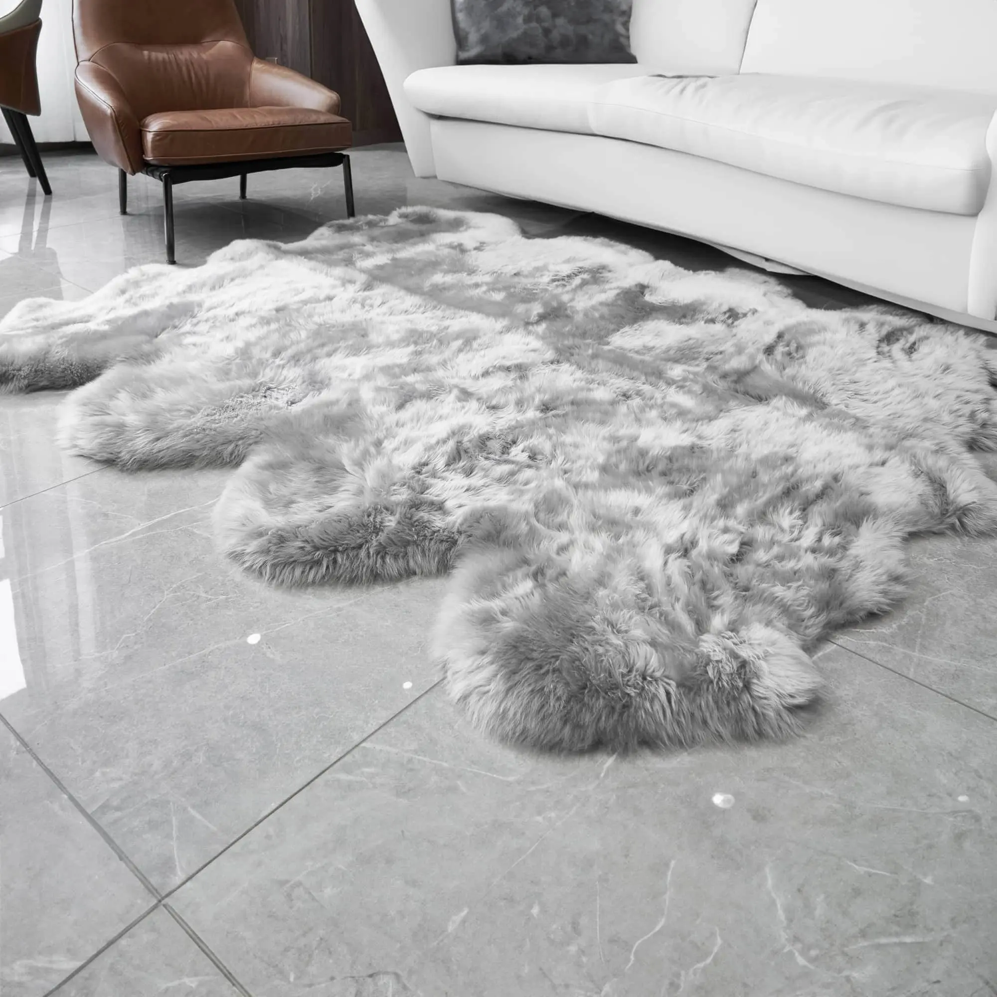 Natural Silver Gray Sheepskin Rug Shearling Fur Pelt - Ethically Sourced - Oeko Tex Certified