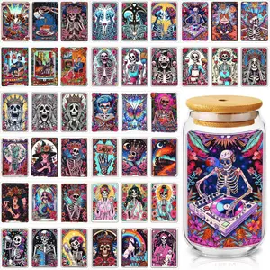 UV Dtf Cup Wraps Transfer Stickers for 16oz Halloween Cups Tumbler No Heat Needed  Waterproof Water Bottle Decals Rub Tarot Gothic Retro Skull Religious Decals
