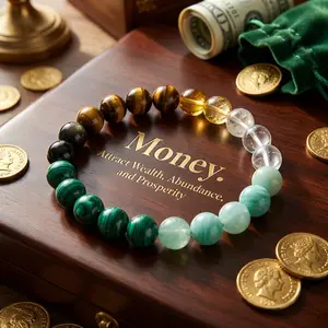 Wealth Attraction Crystal Bracelet - Tiger's Eye, Malachite & Citrine Prosperity Jewelry  Attract Money & Success Crystal Bracelet - Good Luck Charm
