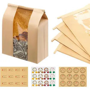 60 Pack Large  Paper Bread Loaf Bag with Tin Tie Tab Lock ,for Homemade Bread Loaf Bags 14" x 8.3" x 3.5",Sourdough Bread Bags with Clear Front Window for Baked  Packaging Storage. (60)