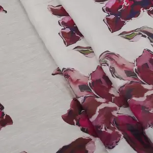 100% Linen Floral Print Fabric by Meter, Regular Floral Pattern Linen Material for Fashion Dresses Shirts Skirts Crafts Home Decor