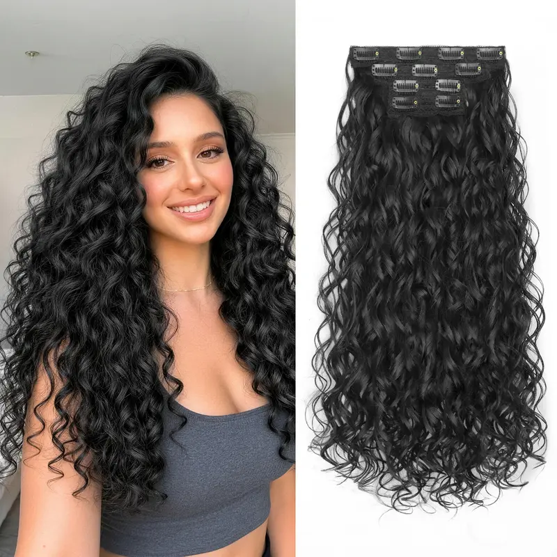 Kookastyle 20 Inch Curly Clip In Hair Extensions 4PCS, Synthetic Fiber Hair Extensions for Women, Lightweight Seamless Blend Voluminous Layered Curls for Daily Wear & Special Occasions
