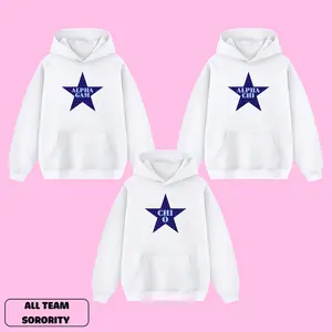 Blue Eyes Hood Stitch All Team Sorority Hoodie, Greek Letter Hoodie, Aesthetic Varsity Pullover, Big Little Reveal Gift, Trendy College Girl Apparel, Oversized Hooded Sweatshirt