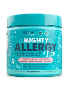 Mighty Allergy + Itch Chews for Dogs - Allergy and Immune Support - 120 Soft Chews with Omega 3, Turmeric, Quercetin and Antioxidants
