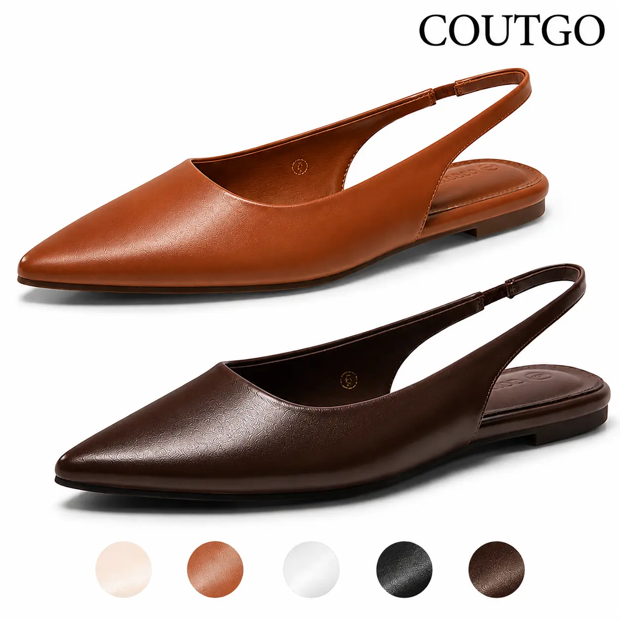Coutgo Womens Slingback Flats Pointed Closed Toe Ballet Flats Comfortable Slip On Work Dress Shoes