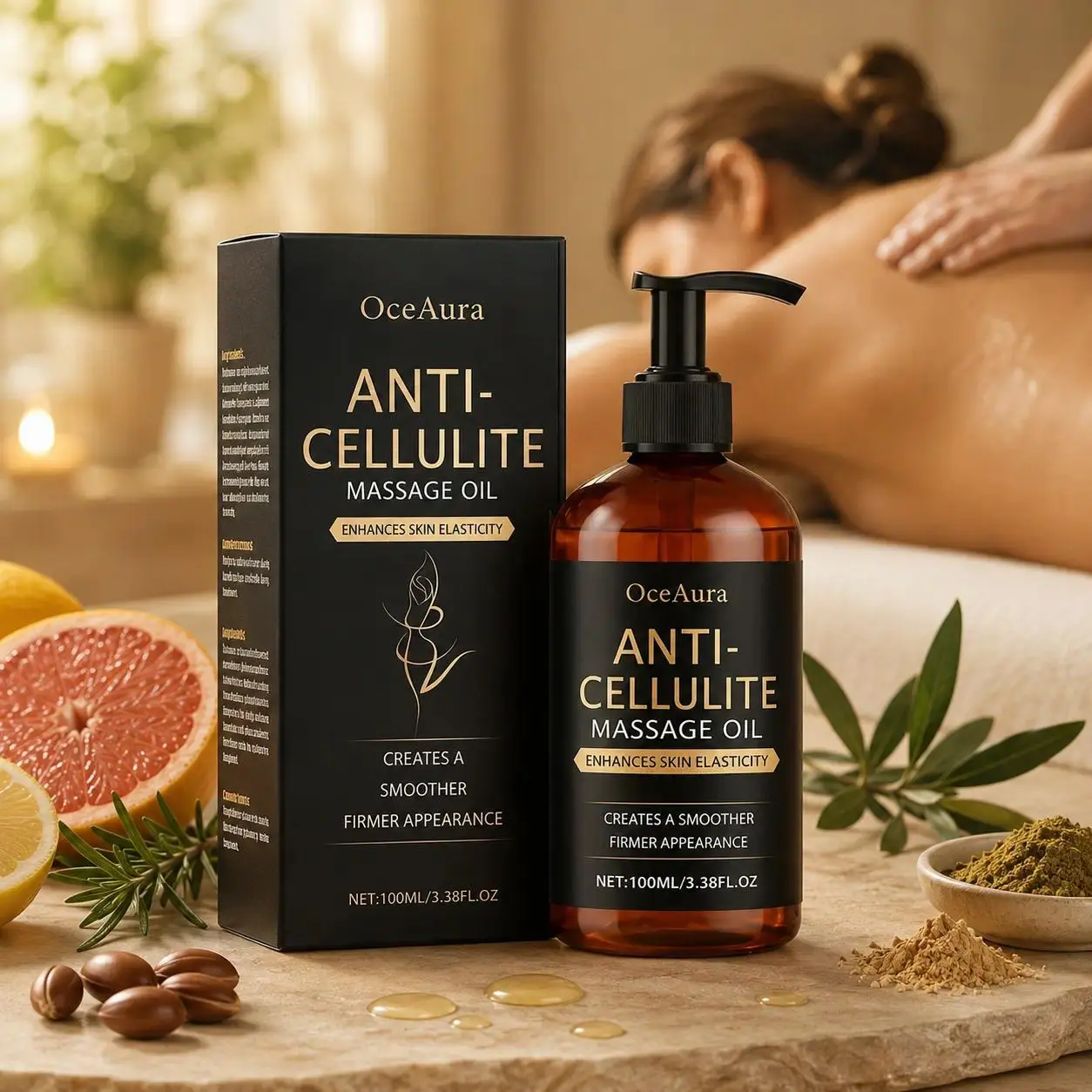 Body Massage Oil for Skin Care Routine, Nourishing Moisturizing Body Oil with Citrus Herbal-Inspired Formula, Smooth Skin Feel, Spa Massage Oil for Daily Body Care, 100ml