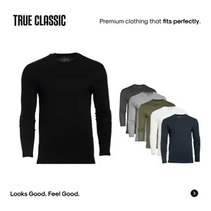 True Classic Men’s Long Sleeve Crew Neck Tee – Soft Cotton Stretch Fit, Tailored Everyday Shirt for Layering, Loungewear, or Streetwear Looks