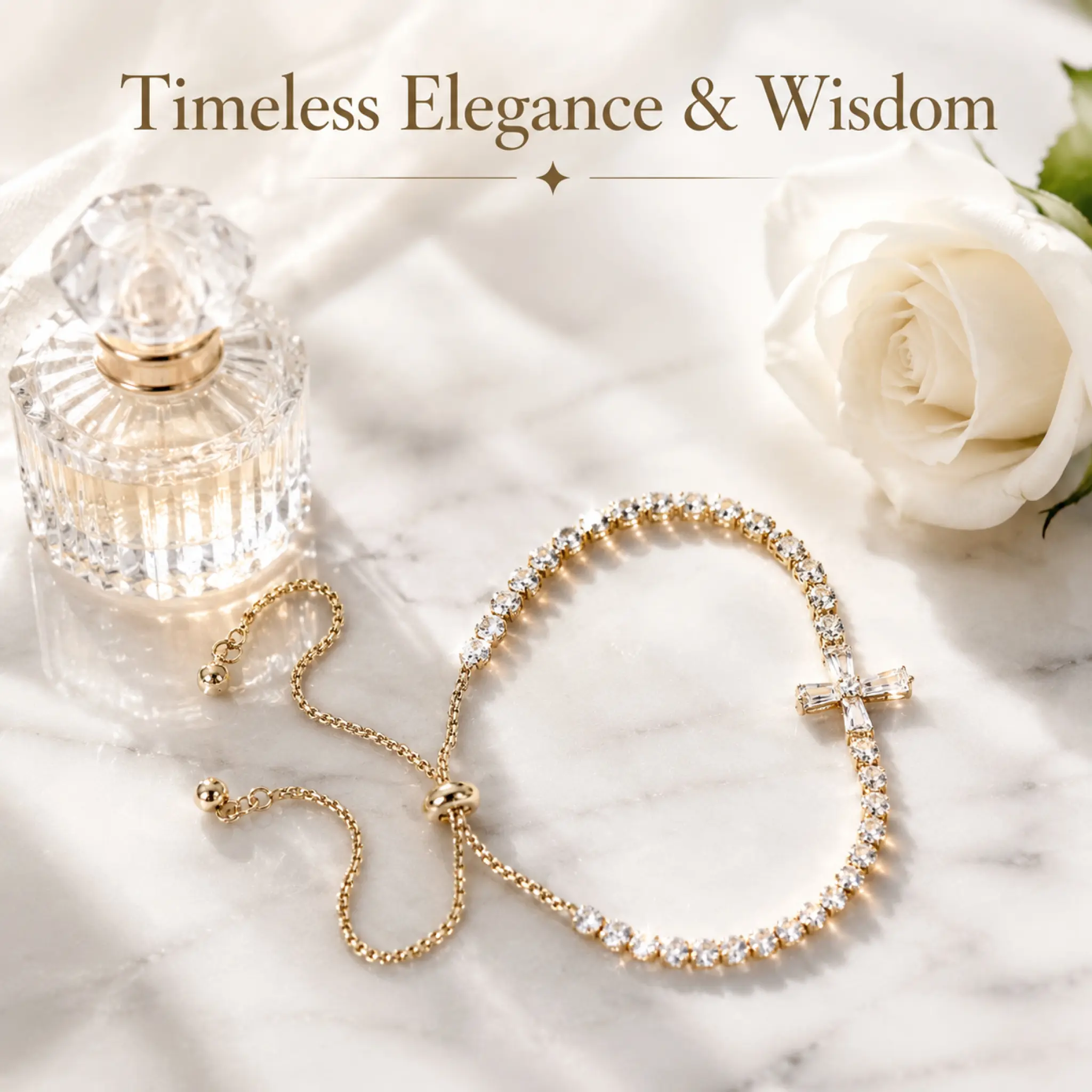 Woven Light "Guiding Light" Cross Bracelet for Women, 32 CZ Stones Representing All-Around Protection, 14K Gold Plated Dainty Jewelry in Elegant Gift Box, Meaningful Gift for Daughter