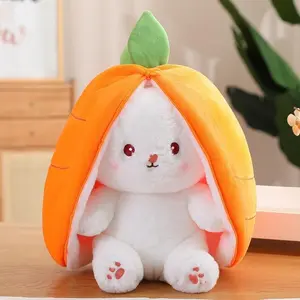 Cute Strawberry Carrot Bunny Plush Toy Set, Soft Stuffed Animal with Double Designs, Ideal Valentine's Day & Easter Gift for Girlfriend, Cute Room Decoration