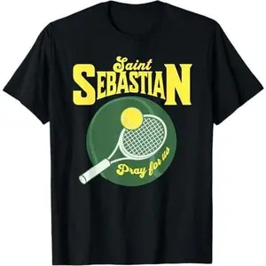 St Sebastian Patron Saint of Sports Athletes Tennis Racket T-Shirt