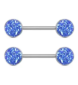 14G Blue Druzy Nipple Ring Barbell