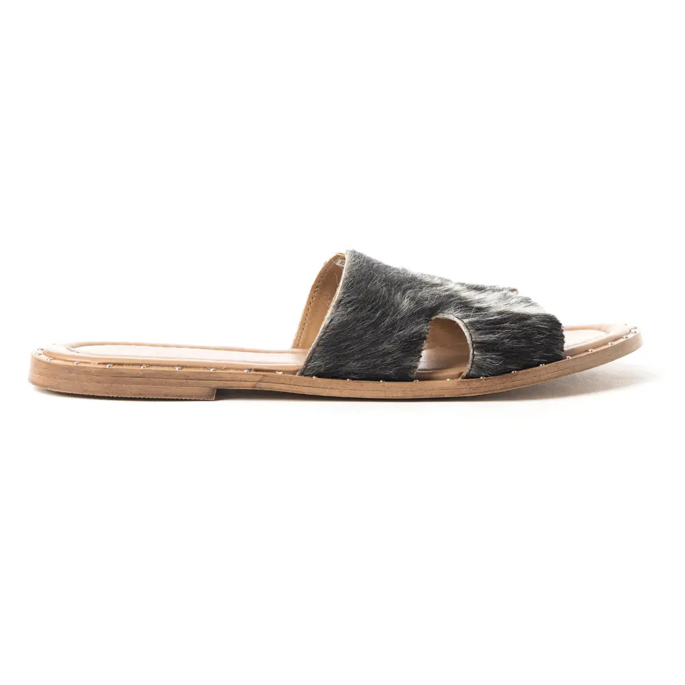 Women's Cowhide H-Strap Slide Sandals - Genuine Leather Open Toe Casual Flats with a Buttery Sole, Casual Slide Sandals, Cow Hide, Footwear, Flat Heel