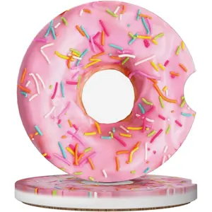 Colorful Donut   Cup Holder Coasters 2 Pack Universal 2.63 Inch Anti Slip Ceramic Absorbent Coaster with Cork Base and Finger Notch Cute  Accessories Interior for Women