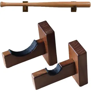 Baseball Bat Display Case, Wall Mount Bat Holder Hanger, Solid Ash Tree Handmade Horizontal Bat Rack w/ Protective Soft Liner for Baseball Bat Wall Display -Brown