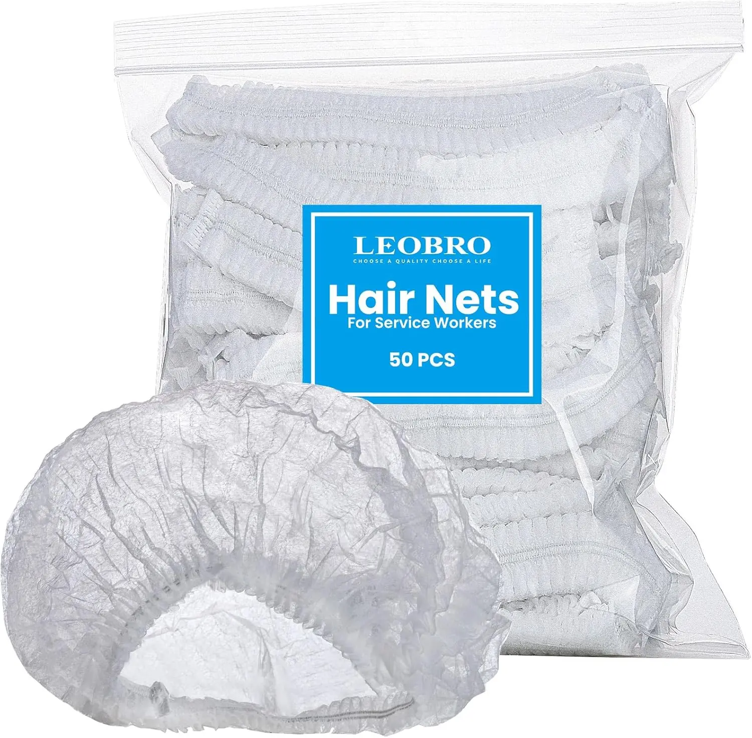 Hair Net, Hair Nets for Food Service Workers, 50PCS Hairnets for Foodservice, Kitchen Hair Nets for Women Men Cooking, Non-woven Bouffant Caps, Disposable Hair Cap Hair Cover, White, 21 Inch