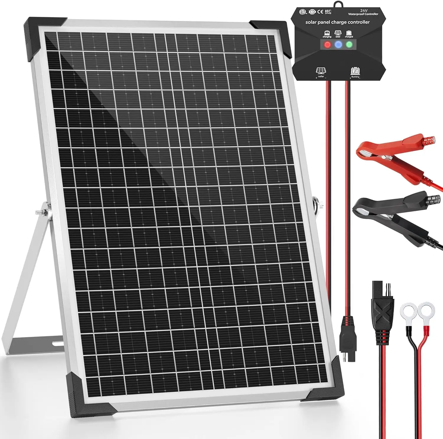 30W 24V Solar Panel Kit, Solar  Maintainer with MPPT Charge Controller Adjustable Bracket, Solar  Charger for RV  Boat Tractor and Camping
