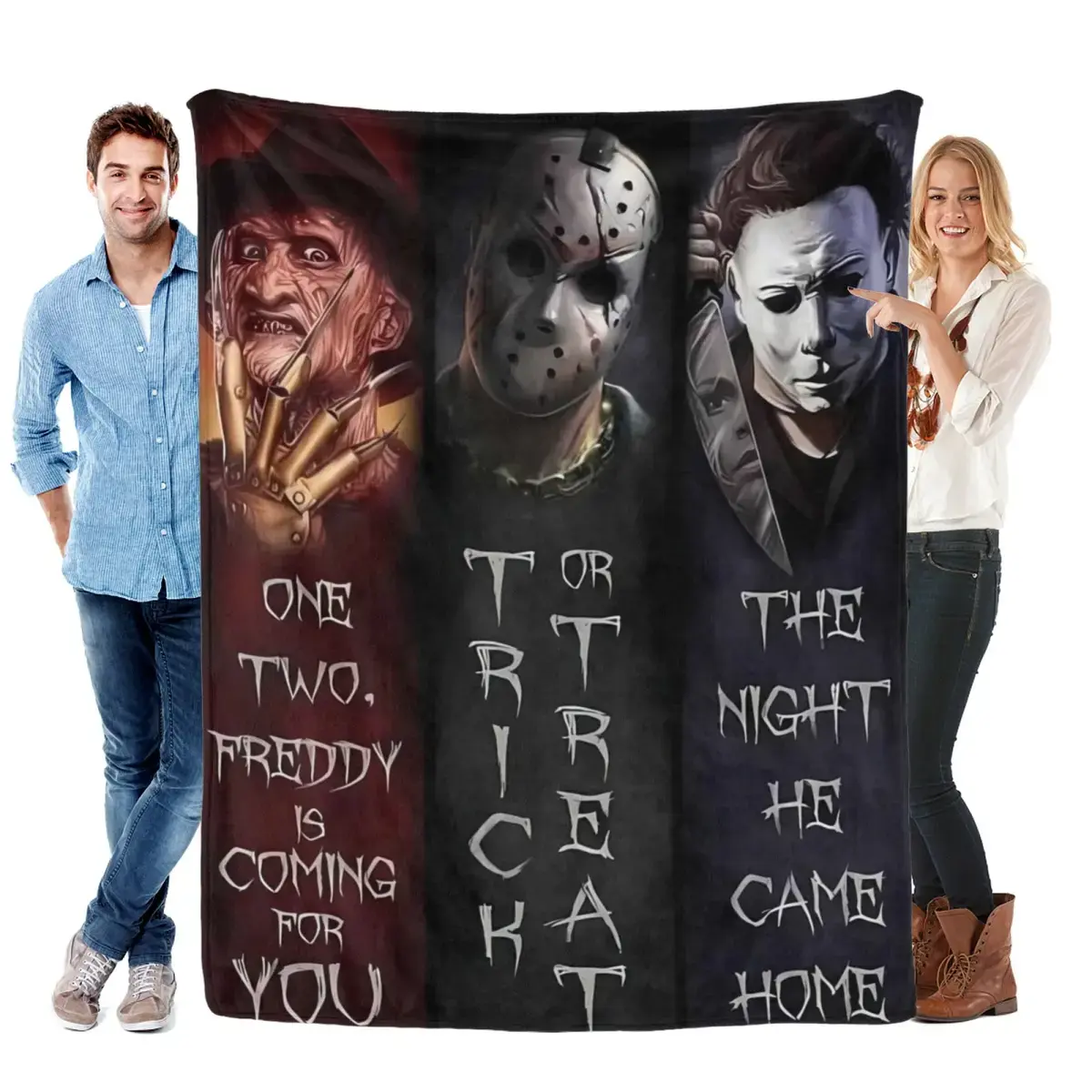 Horror Movie Legends-Inspired Soft Cozy Fleece Throw Blanket, Freddy Krueger-Jason Voorhees-Michael Myers Themed, Halloween Decoration Gift for Movie Lovers, Throw Blankets