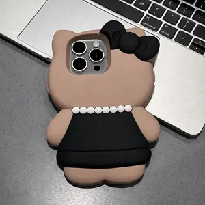 Cute black dress with pearl necklace KT cat iPhone 17 case suitable for Apple 16/14/15 Pro Max