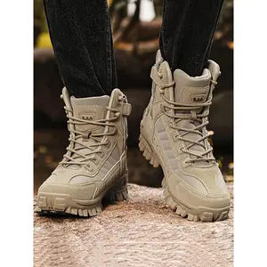 Men's Outdoor Hiking Boots, Casual Lace Up Or Side Zipper Duty Boots, Waterproof Tactical Boots, Fashionable Shoes for Men