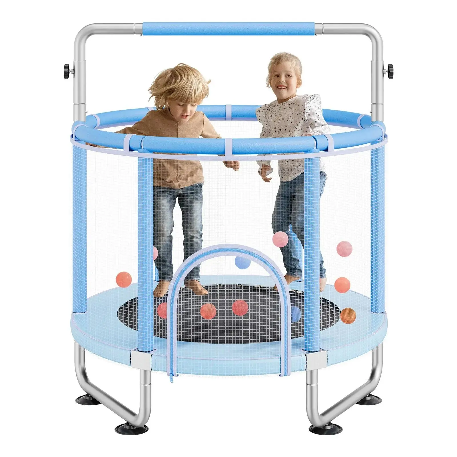 【Summerfinds】VEVOR 55" Kids Trampoline,  4.6FT Indoor Outdoor Trampoline, Mini Toddler Recreational Trampolinewith Safety Enclosure Net and Basketball Hoop, Birthday Gifts Christmas Toys for 3+ Years Children, Blue