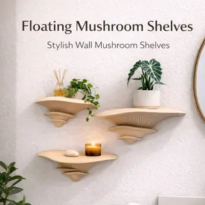 Floating Mushroom Wall Shelves - Stylish Wall Mounted Storage for Plants and Decor