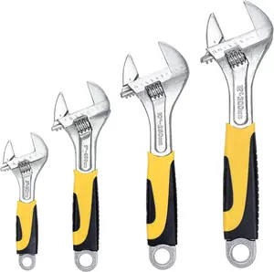 4- Adjustable Wrench Set with Bi-Material Handles, 12-in, 10-in, 8-in, 6-in, Steel, TPR,  for Basic Home Maintenance and General Applications