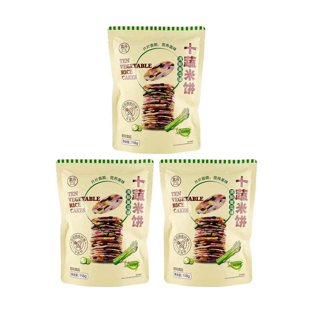 3 Pack FRESHIPPO Cucumber Rice Crackers -  (118g Each) - Non-Fried, High Fiber, Healthy Snack