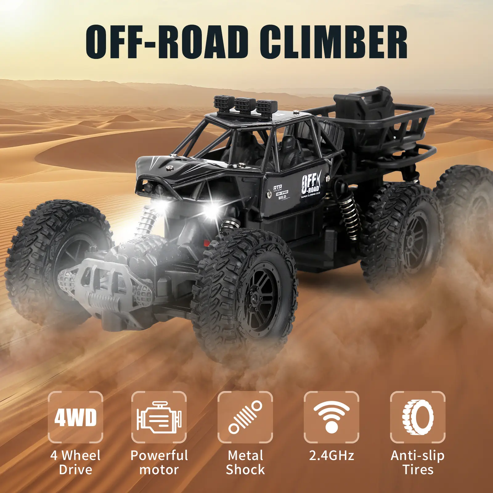 [SpringGlow-Up] -RC Six-Wheel Alloy Rock Climbing Remote Control Car 4WD Off-Road RC Toy with High Elasticity Shock Absorption for Kids Over 3 Years Old Birthday Gift