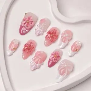 Sweet French Pearl Bow Nail Art Stickers, Medium Gloss Finish, Removable Design, Perfect for Girls & Teens, Single Pack