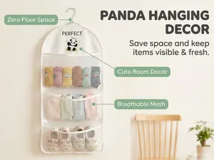 Space Saving Hanging Mesh Closet Organizer, Cute Panda Foldable Storage Bag for Socks Underwear Accessories