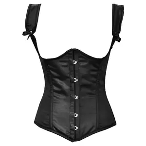 Black Satin Steel Boned Under bust corset w/ Shoulder Straps Comfort Shapewear Cotton Soft Womenswear Comfortable