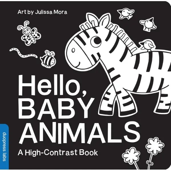 Hello, Baby Animals: High Contrast English Black-White Board Book for Infants - 20 Pages, Safe and Baby-Friendly, Round Edges, Newborn Gift, Screen-Free Children's Literature & Art Book for Visual Development, Engagement, Early Learning, Hardcover Books,