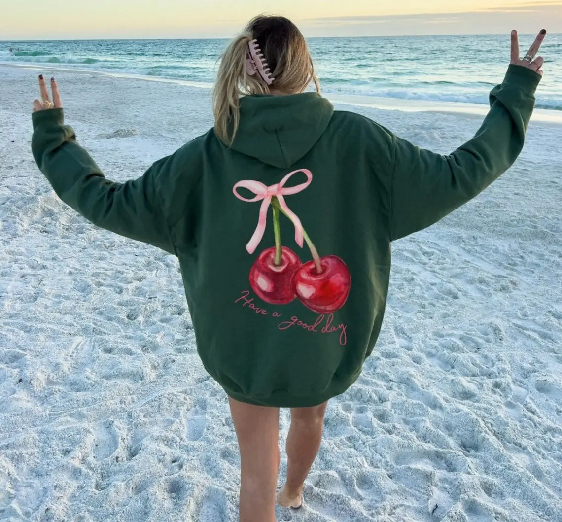 Coquette Cherry Hoodie Have A Good Day Hoodie Words On Back Coquette Bow Hoodie Trendy Ribbon Hoodie Cute Coquette Pullover Hoodie  T-shirt, sweater and Hoodie