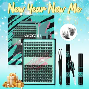 AMZGIRL LASH DIY Lash Extensions Kit 144pcs Midnight Waterproof Eyelashes Makeup Cosmetic Set with Bond Seal Remover Applicator