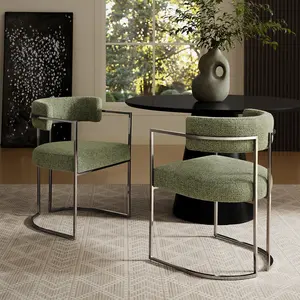 Huron Curved Back Fabric and Metal Dining Accent Chair in Silver Leaf