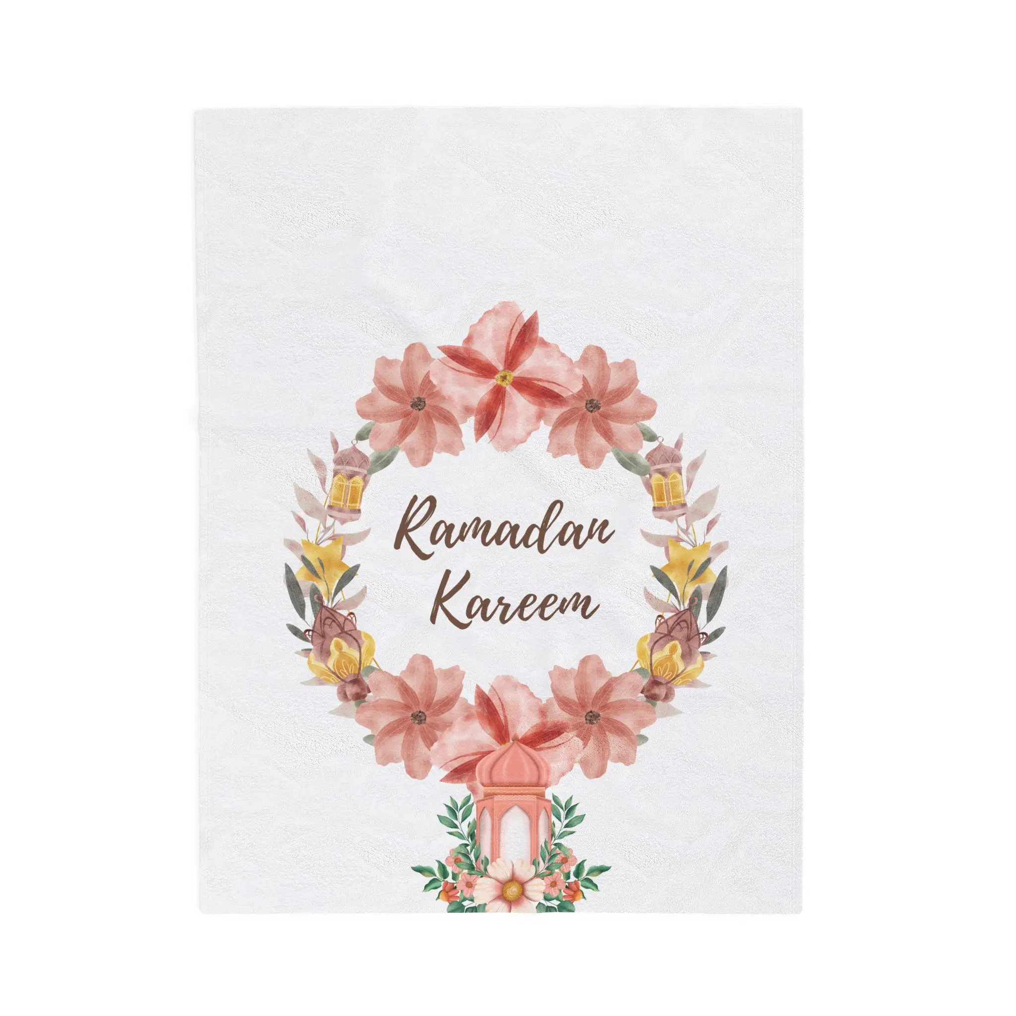 Wreath Ramadan Velveteen Blanket, Islamic Prayer Shawl, Muslim Home Decor, Eid Gift, Religious Gift, Soft Cozy Throw bedroom