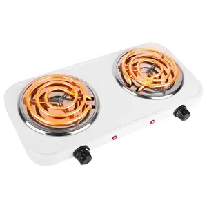 Fresh Fab Finds FFF-2BurnerWhite-GPCT3890 2000W Electric Double Burner Hot Plate Stove - Portable RV Hotplate with Non Slip Rubber Feet & 5 Temp Adjustments