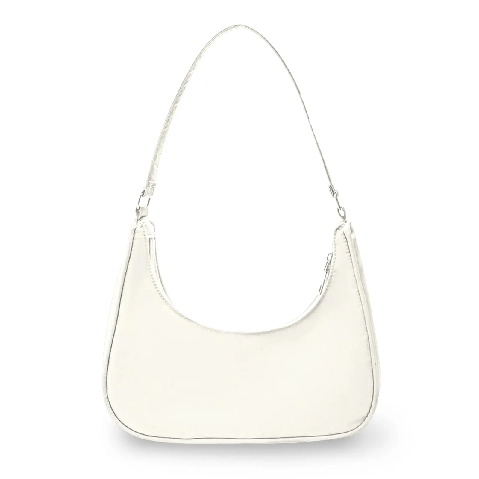 WisePoint Crescent Bag Nylon Dumpling Bag with Zipper Mini Handbag for women Fashionable Luna Bag for Shopping Dating (white)