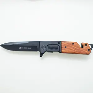 Tactical Folding Knife: Blackened Steel Blade, Red Sandalwood Handle pocket knife