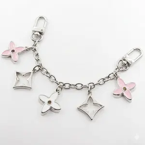 Pink and Silver 5 Star Flower 7 Inch Bag Charm